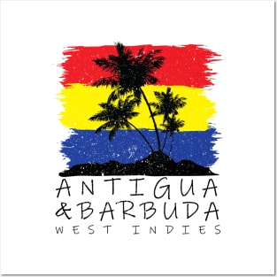 Antigua and Barbuda National Colors with Palm Silhouette Posters and Art